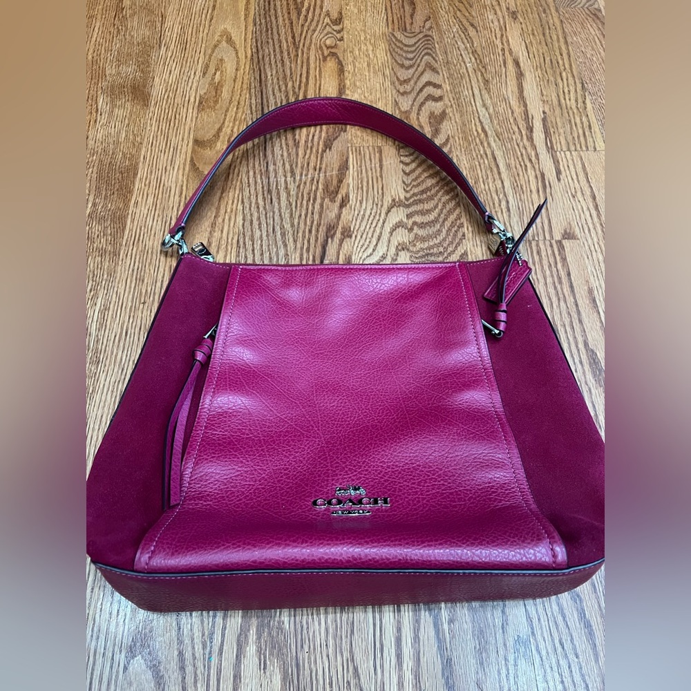 Coach Suede Marlon Hobo Pebbled Leather Convertible Shoulder Bag